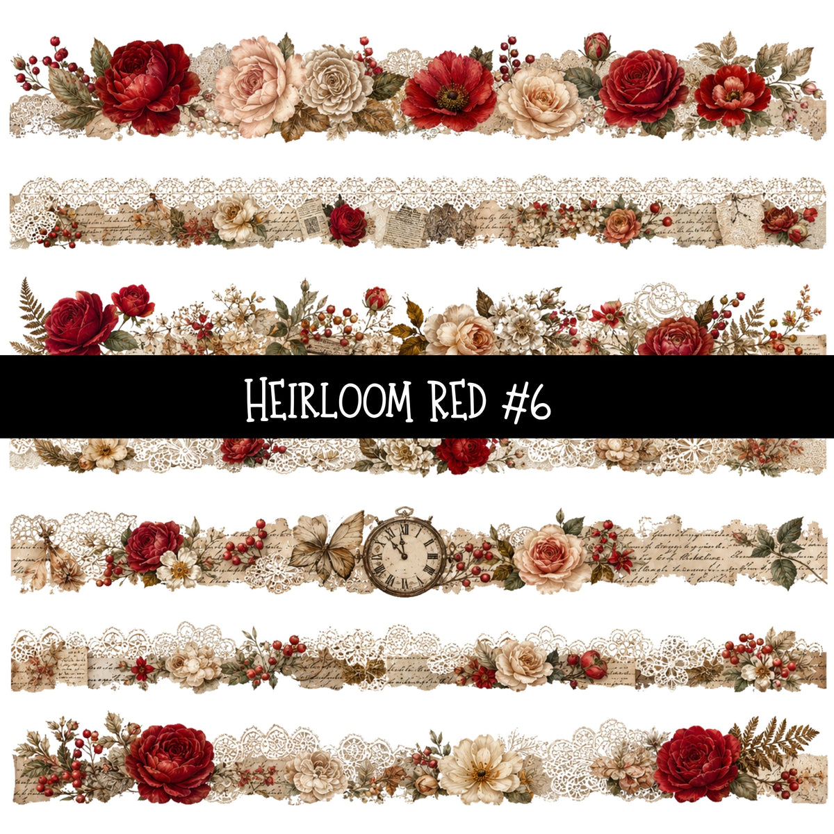 Heirloom Red Torn Pages UV DTF Decal sheets 7 Designs available