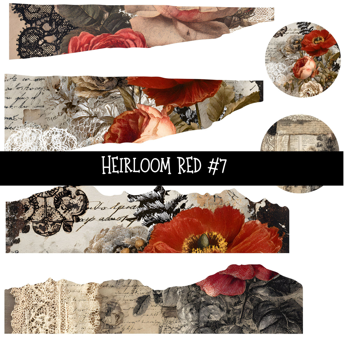 Heirloom Red Torn Pages UV DTF Decal sheets 7 Designs available