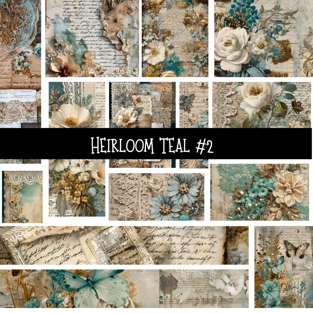 Heirloom Teal Torn Pages UV DTF Decal sheets 6 Designs available