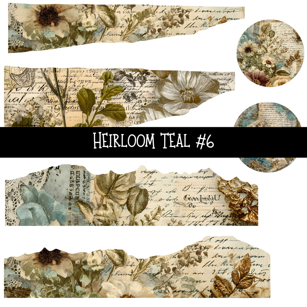 Heirloom Teal Torn Pages UV DTF Decal sheets 6 Designs available