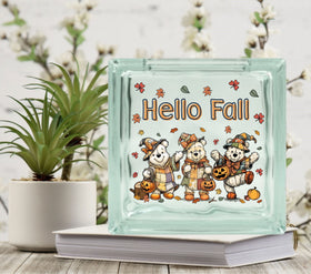 Hello Fall Pooh Glass Block Decal