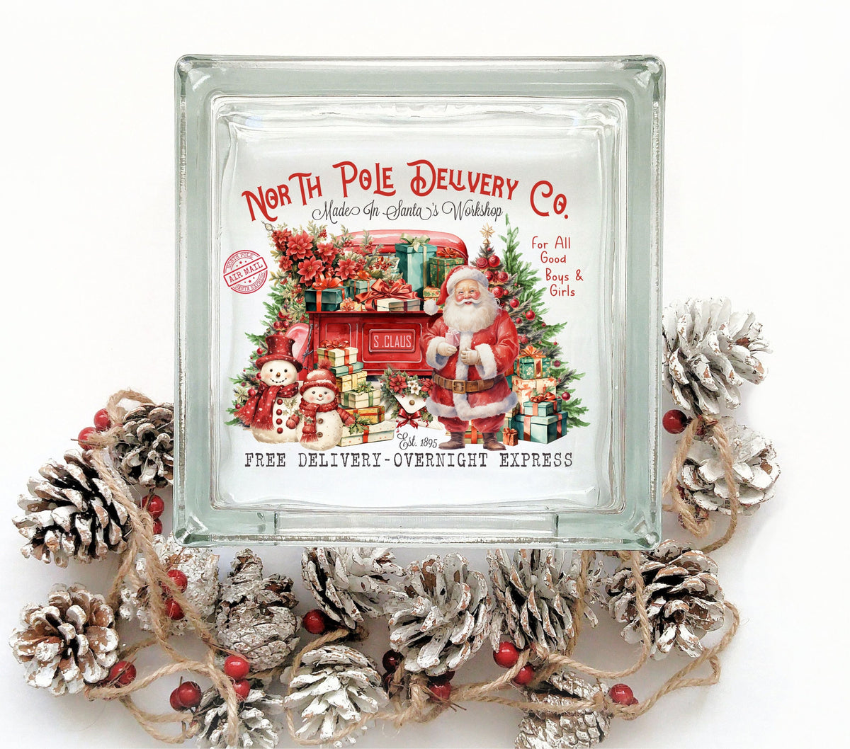 North Pole delivery Glass Block Decal 2 sizes available