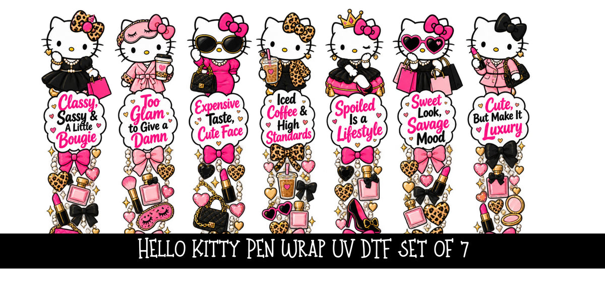 Hello Kitty Pen wraps UV DTF Decal sheet- set of 7 Designs