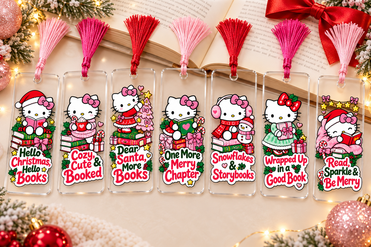 Hello Kitty Book mark UV DTF Decal sheet- set of 7 Designs