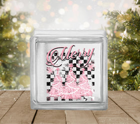 Merry pink and black check Glass Block Decal