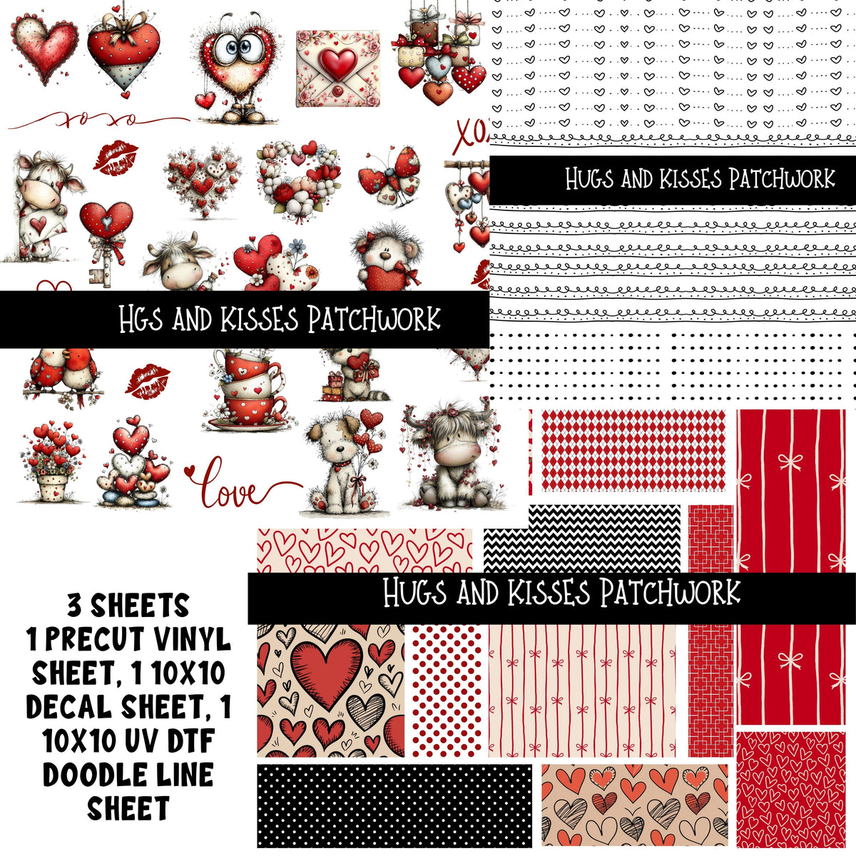 Hugs and Kisses Doodle Patchwork Set