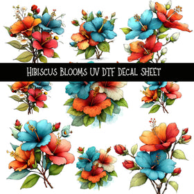 Hibiscus Blooms UV DTF Decal sheets