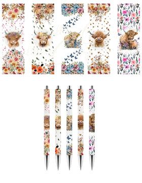 Highland floral Stainless UV DTF Pen wraps- set of 5