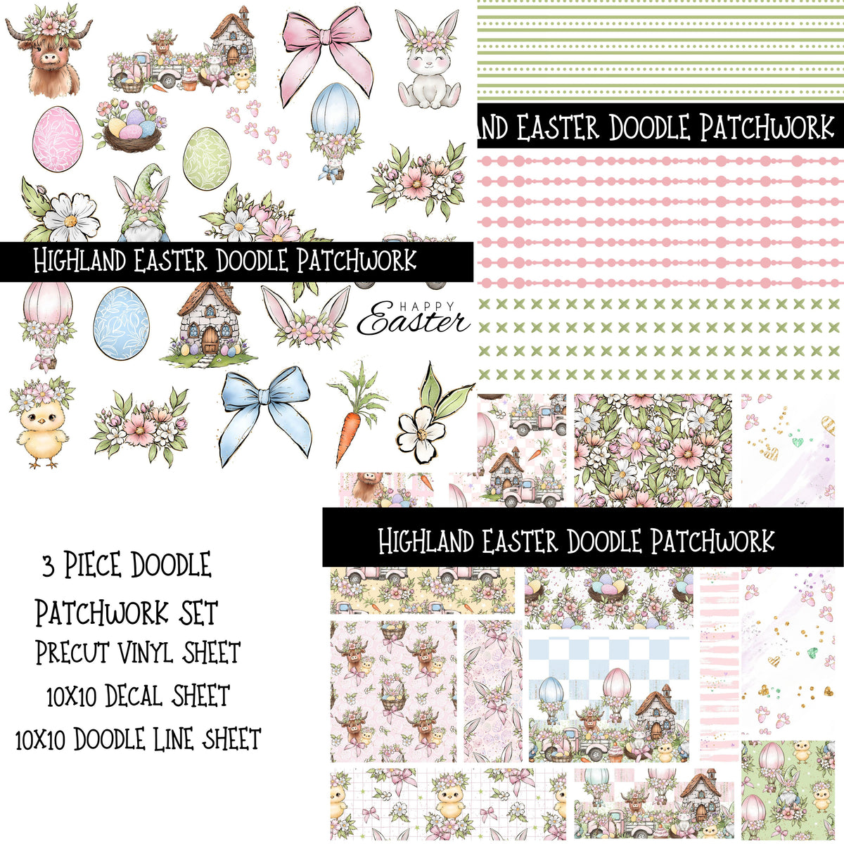 Highland Easter Doodle Patchwork Set