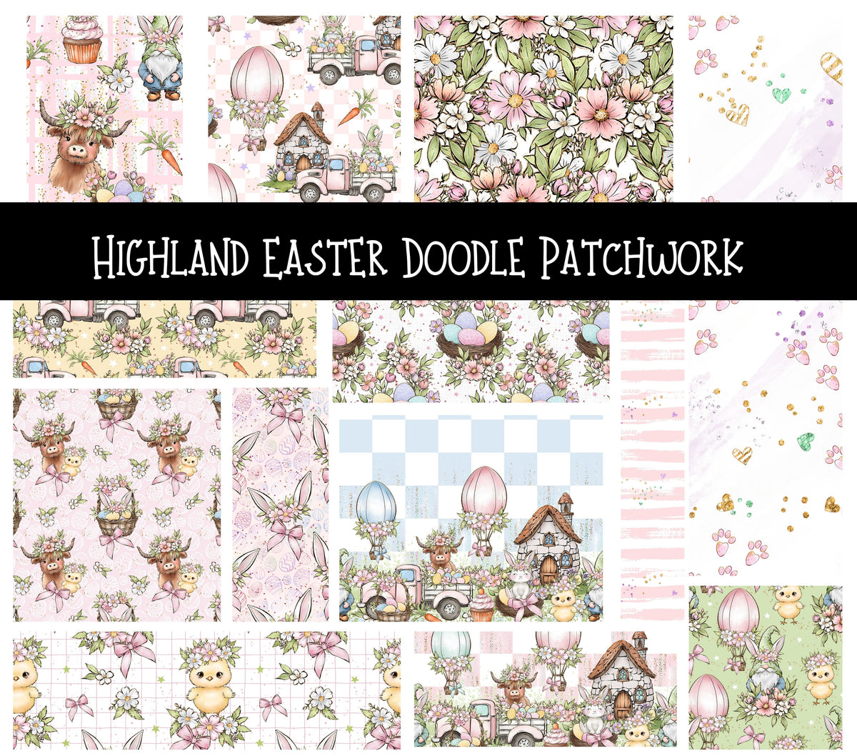Highland Easter Doodle Patchwork Set