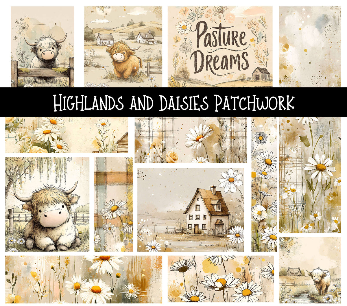 Highland and Daisies Doodle Patchwork Set