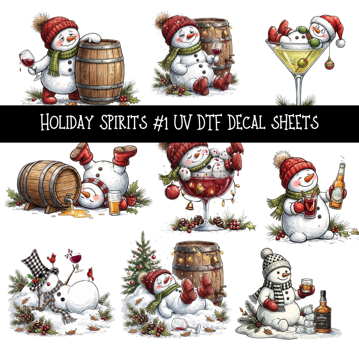Holiday Spirits UV DTF Decal sheets 5 designs available