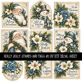 Holly Jolly Stamps and Tags UV DTF Decal sheets 4 Designs available
