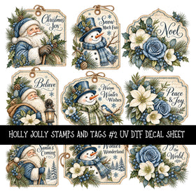 Holly Jolly Stamps and Tags UV DTF Decal sheets 4 Designs available