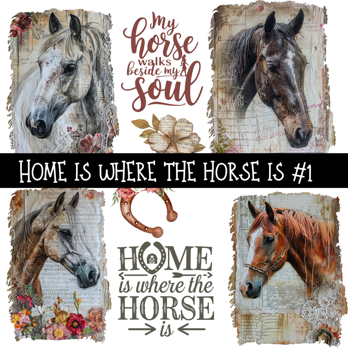 Home is where the Horse is Torn Pages UV DTF Decal sheets 2 Designs available