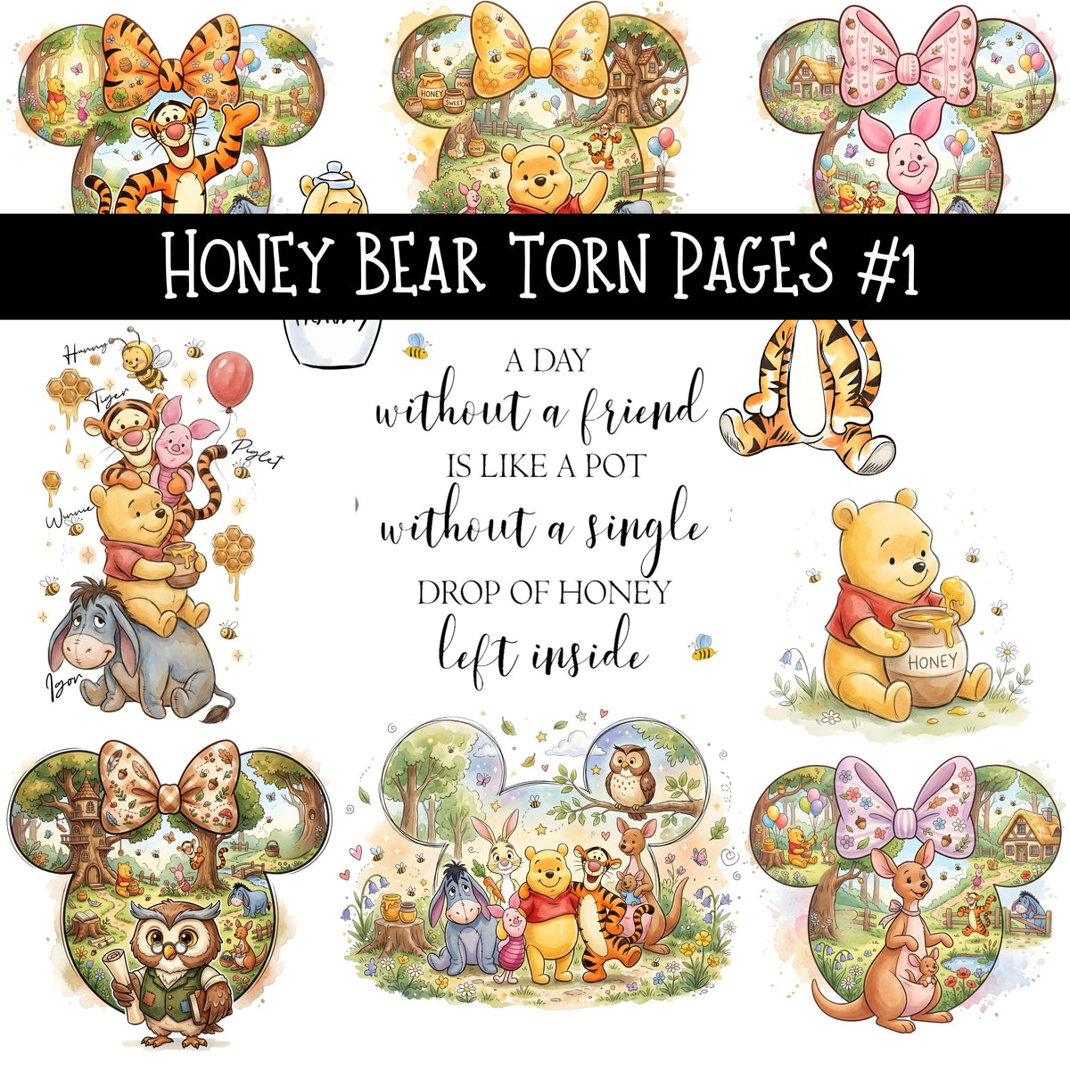 Honey Bear Torn Pages UV DTF Decal sheets 2 designs available