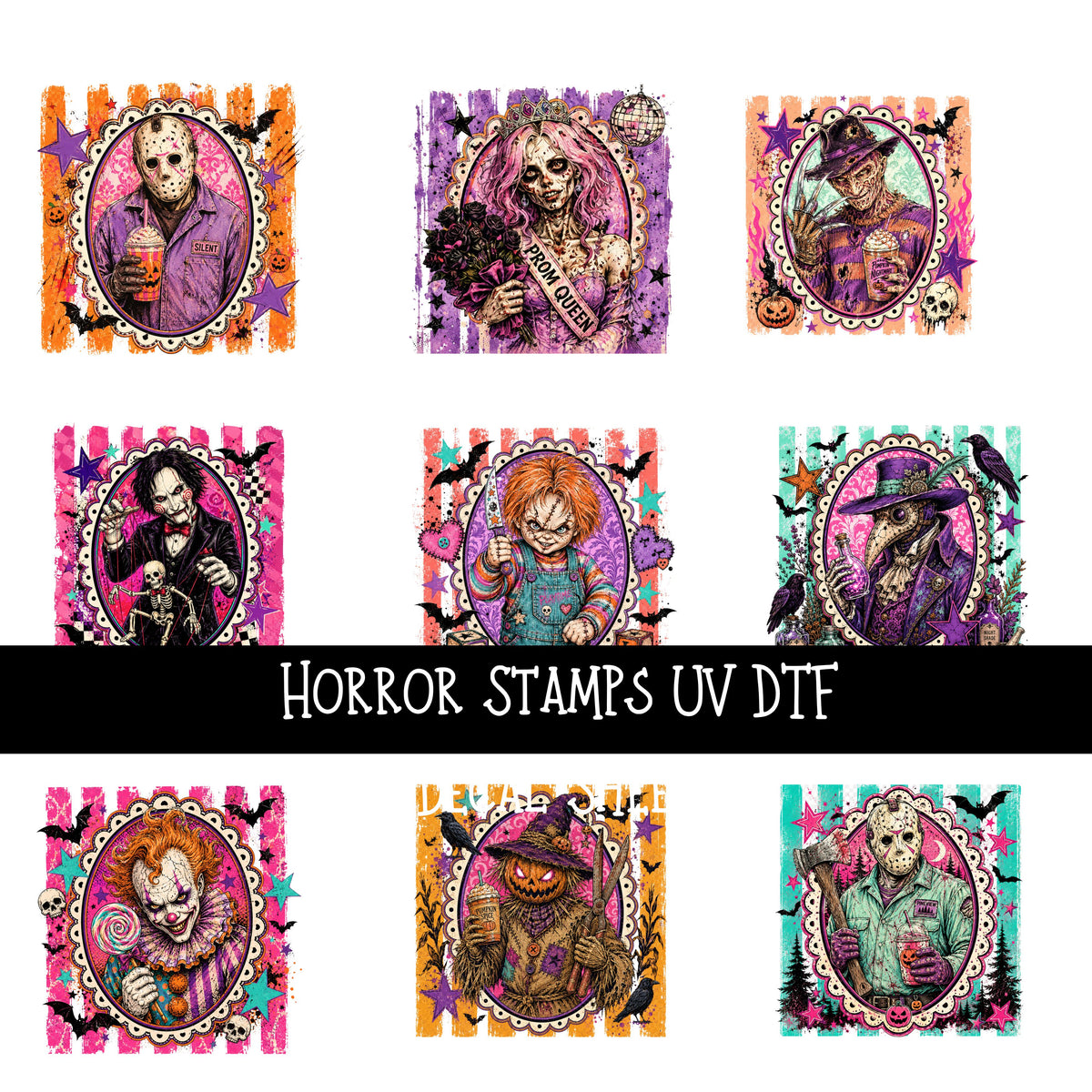Horror Stamps UV DTF Decal sheets