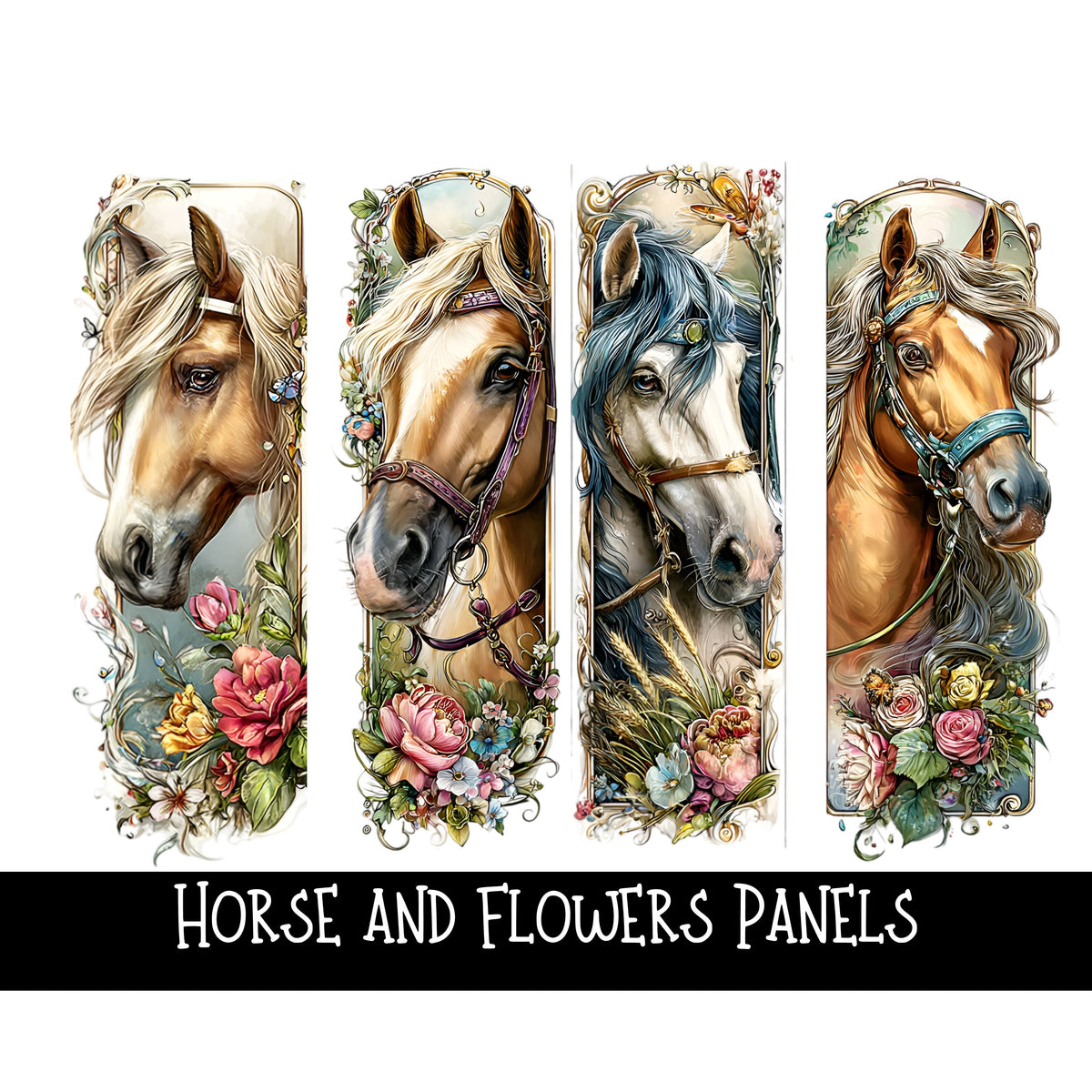 Horse and Flowers panels UV DTF Decal sheets