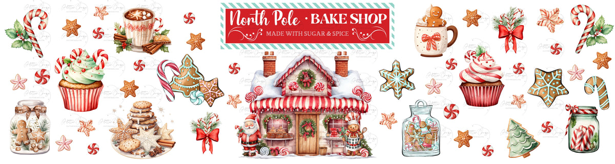 North Pole Bake Shop UV DTF Bucket and jar wraps