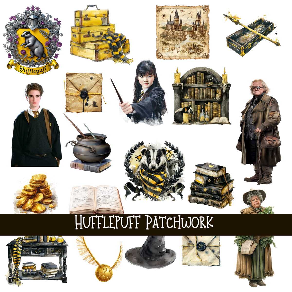 Hufflepuff Doodle Patchwork Set