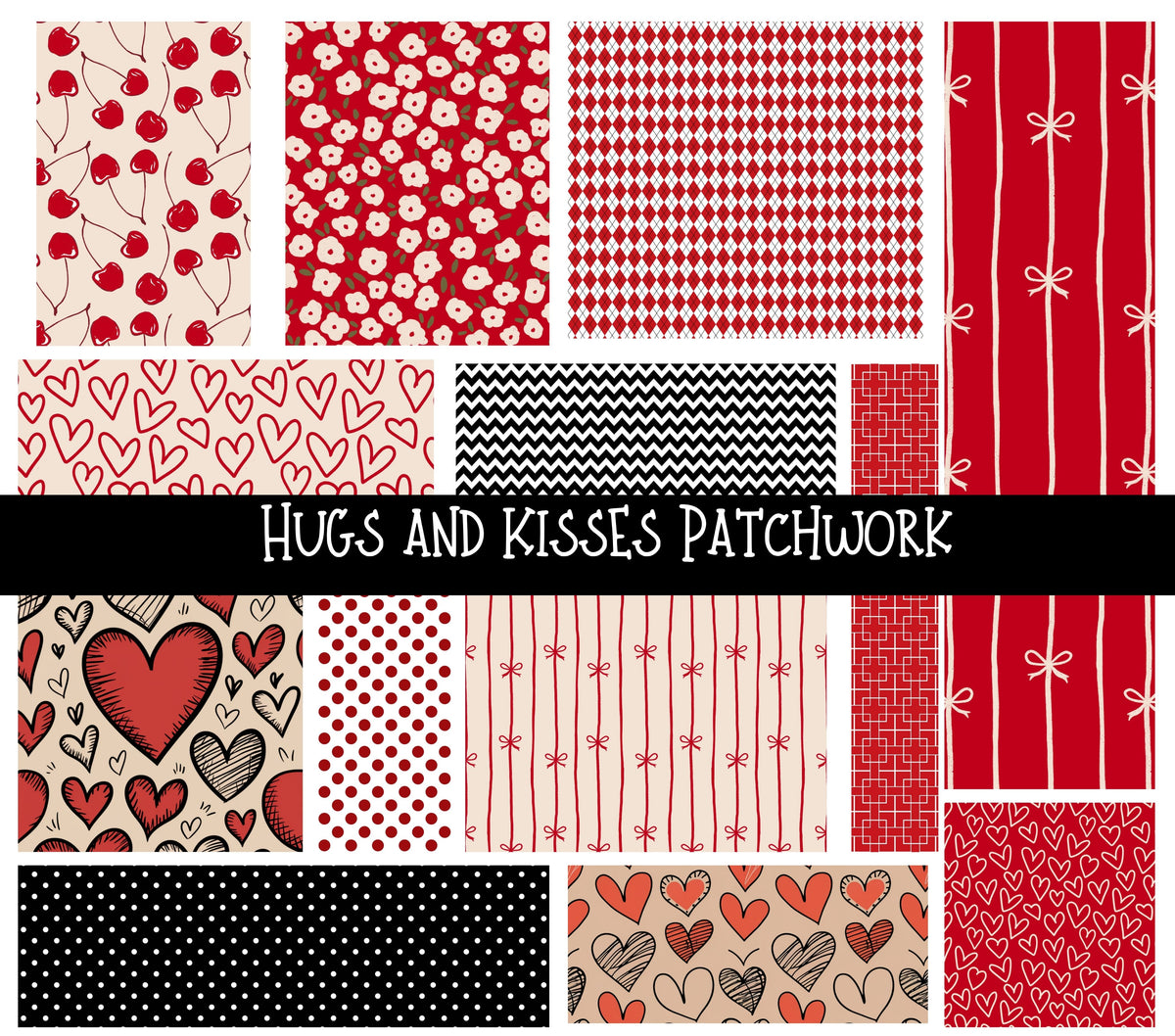 Hugs and Kisses Doodle Patchwork Set