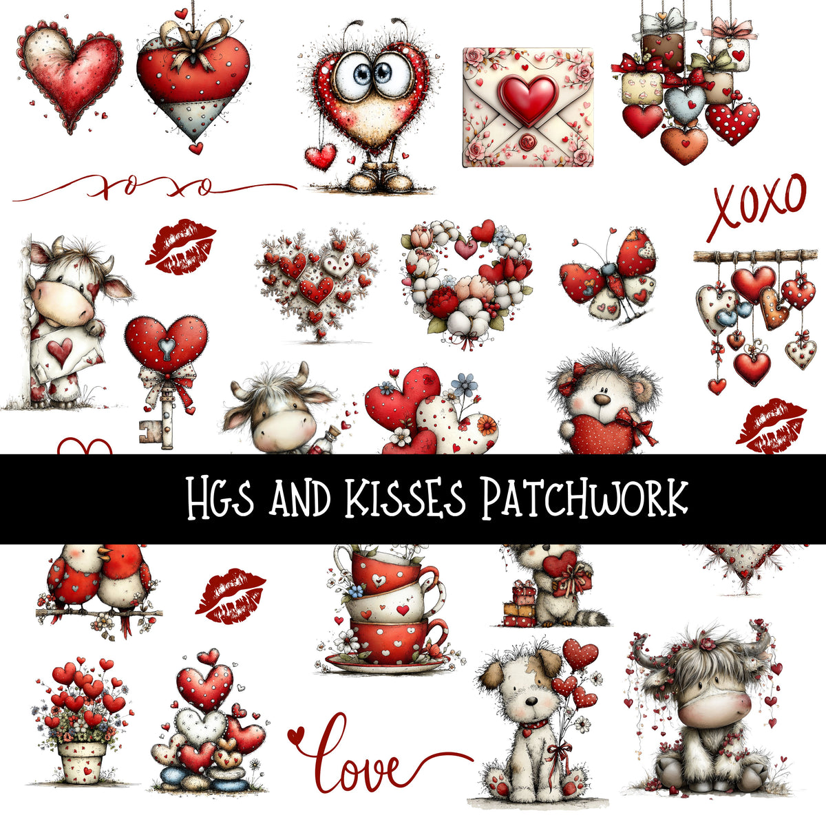Hugs and Kisses Doodle Patchwork Set