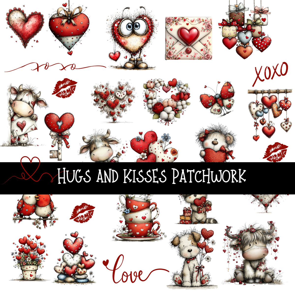 Hugs and Kisses Doodle Patchwork Set