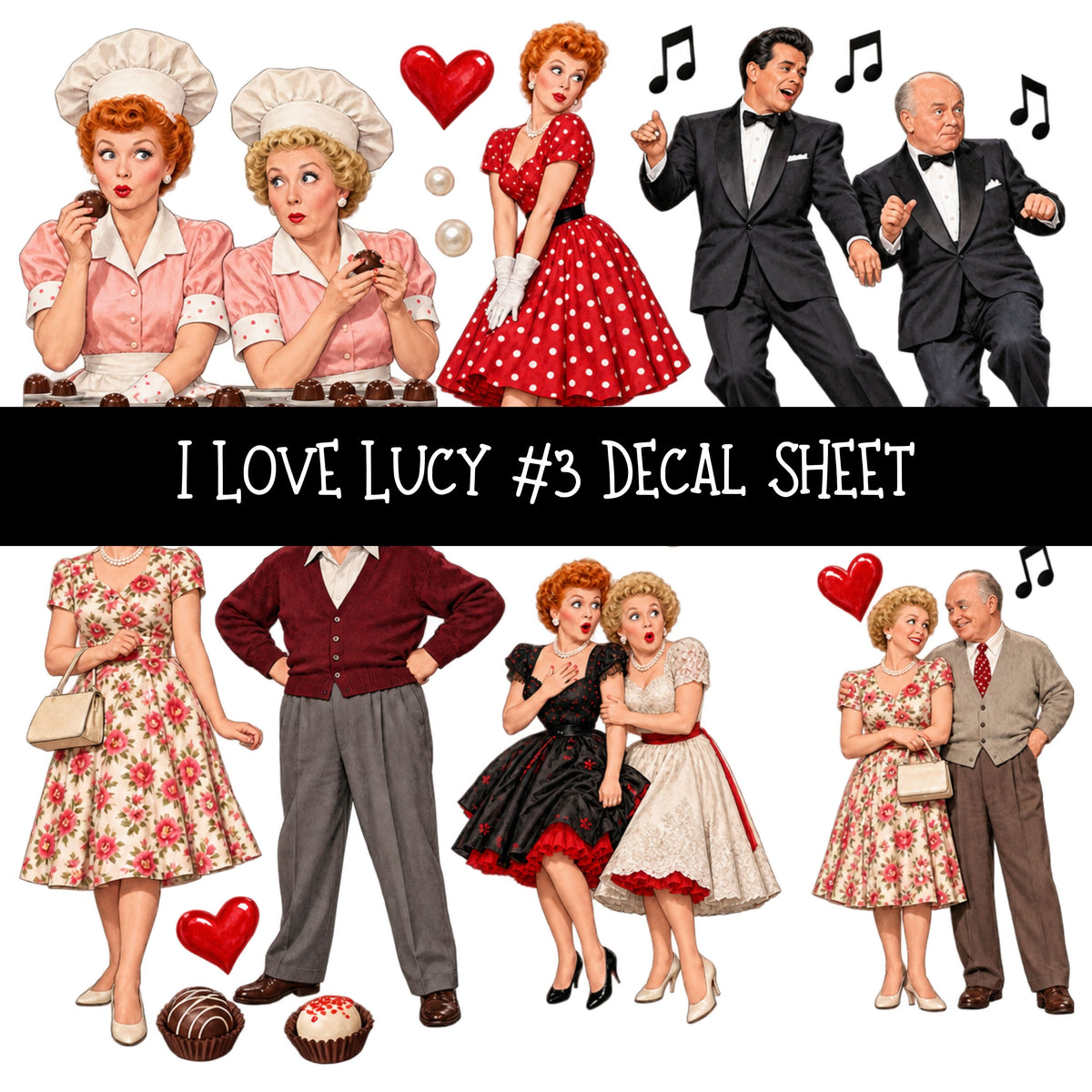 I Love Lucy UV DTF Decal sheets 13 Designs available
