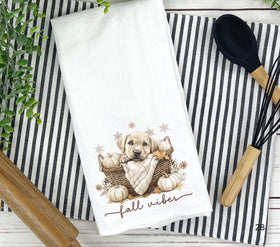 Fall vibes puppy DTF towel Transfer