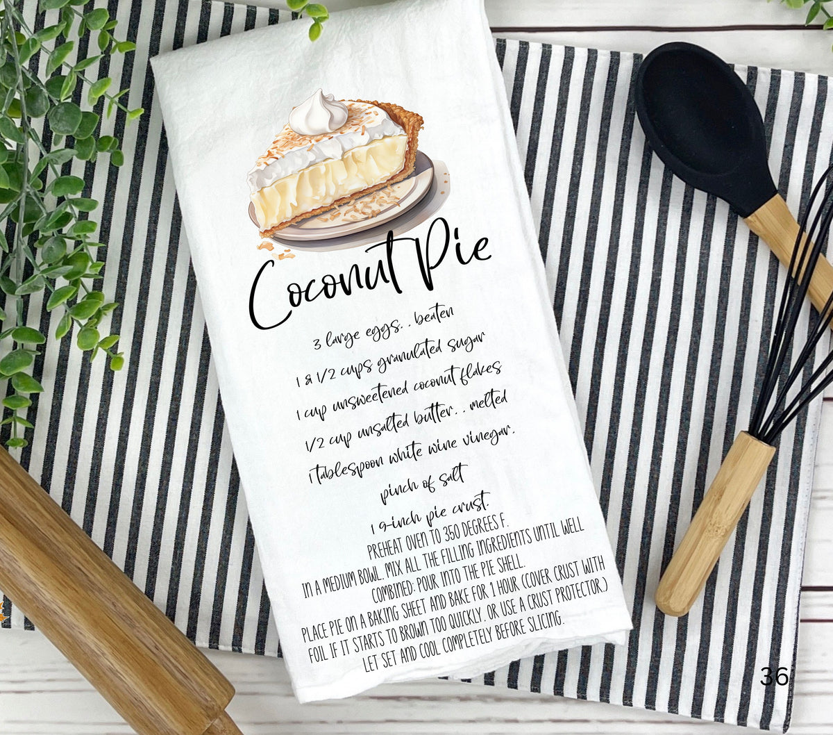 Coconut Pie recipe DTF towel Transfer