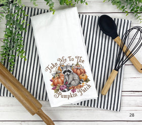 Take me to the pumpkin patch raccoon DTF towel Transfer
