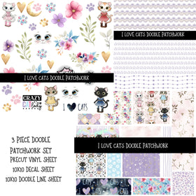 I love cats Doodle Patchwork Set
