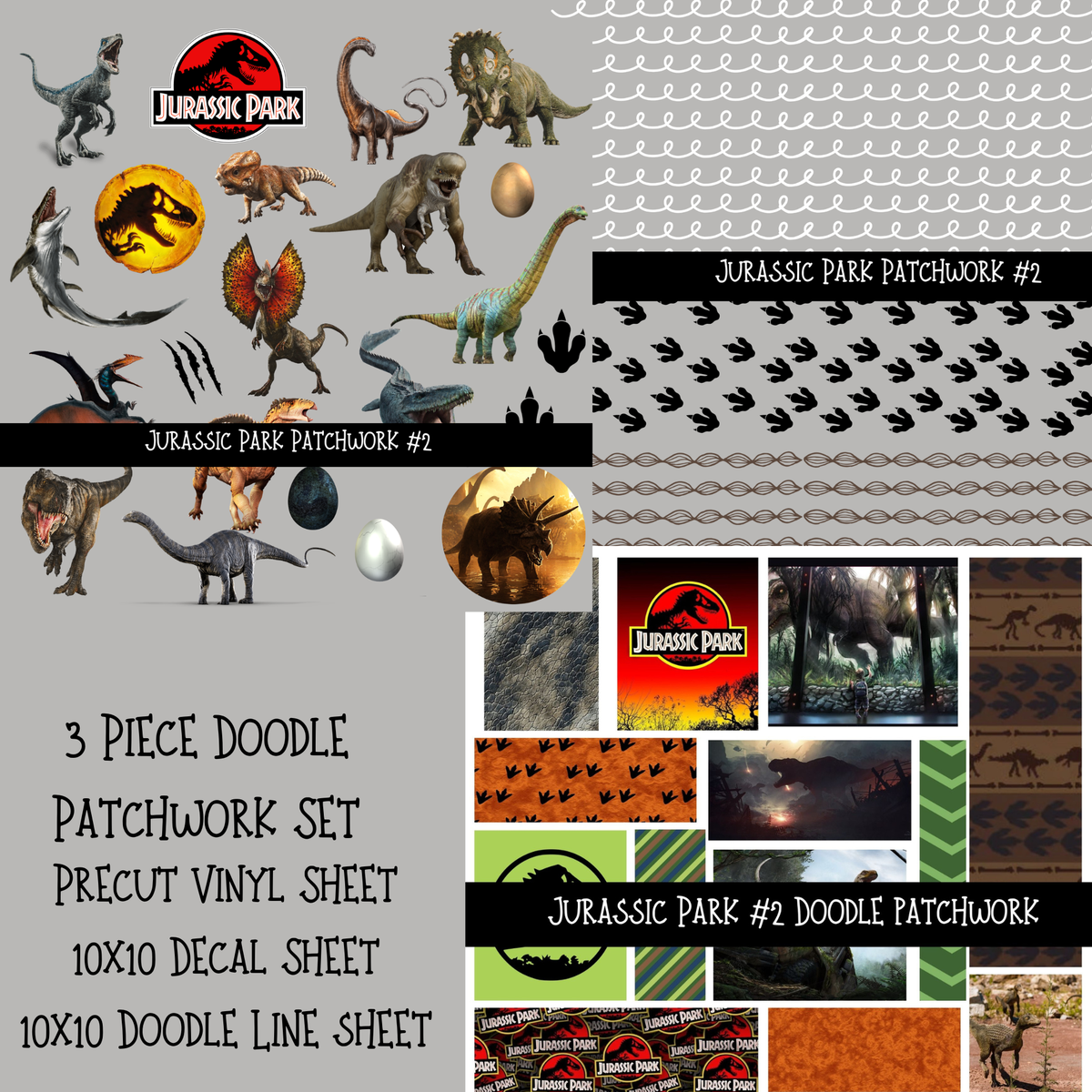 Jurassic Doodle Patchwork Set (2 variations)
