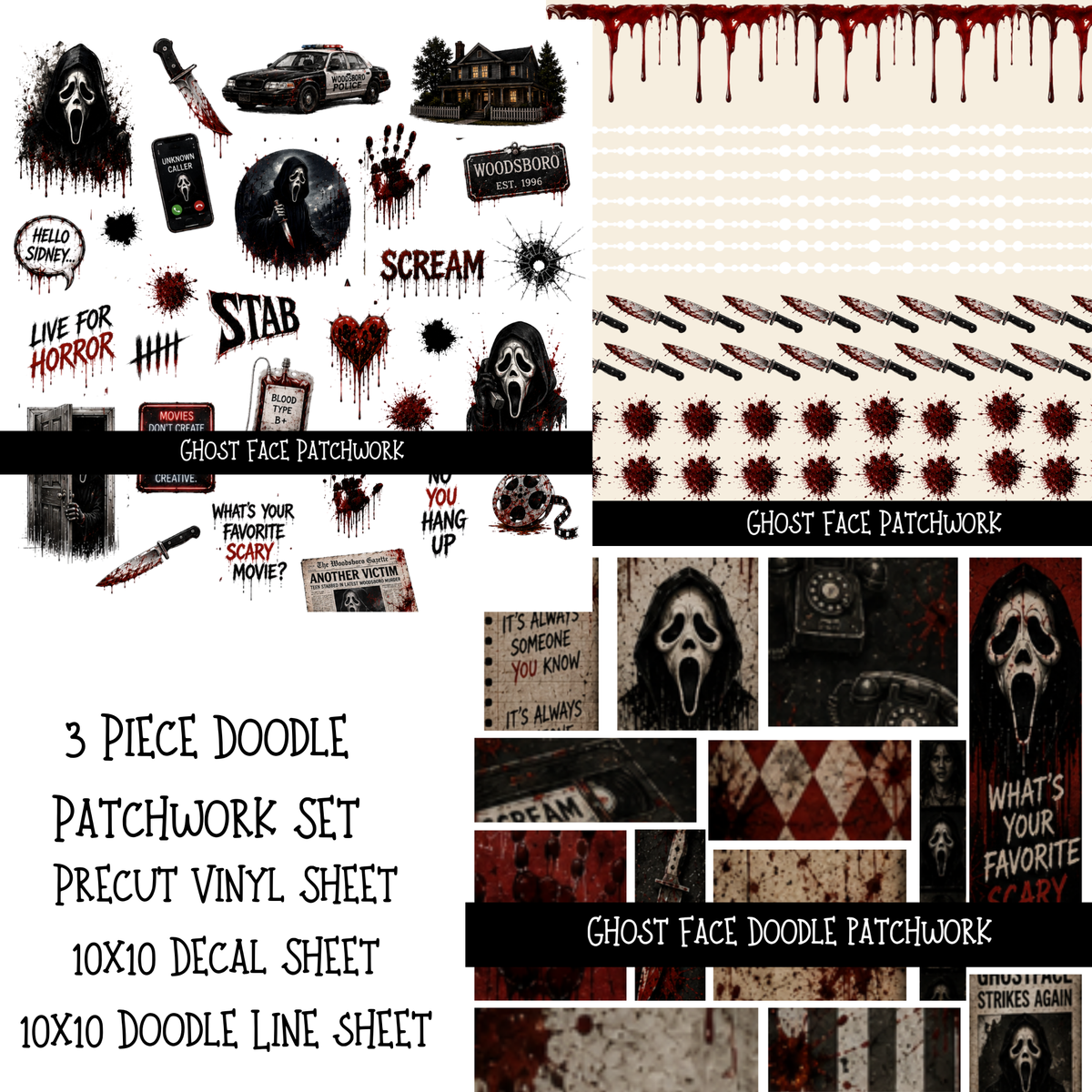 Ghost Face Doodle Patchwork Set