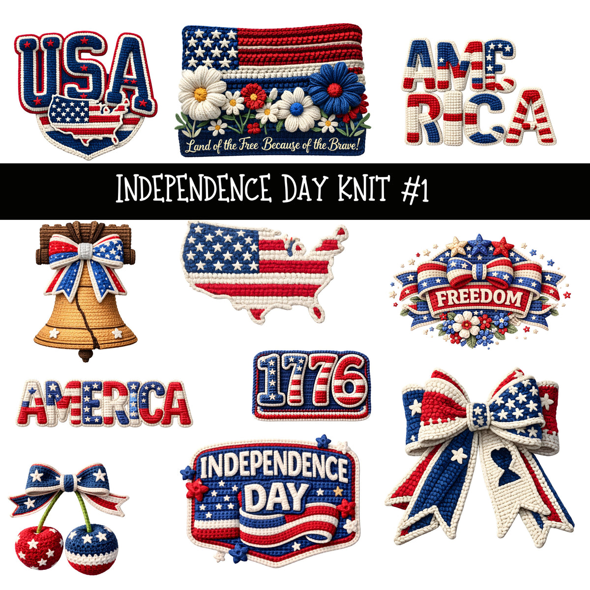 Independence Day knit  UV DTF Decal sheets 3 Design Options