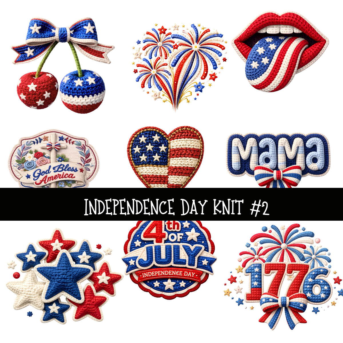 Independence Day knit  UV DTF Decal sheets 3 Design Options
