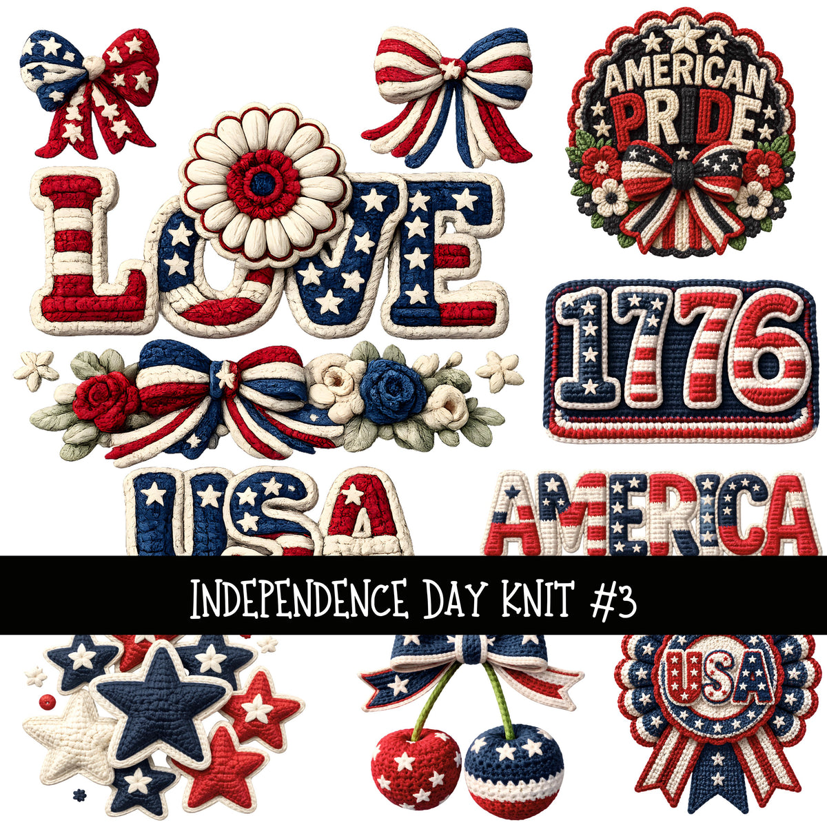Independence Day knit  UV DTF Decal sheets 3 Design Options