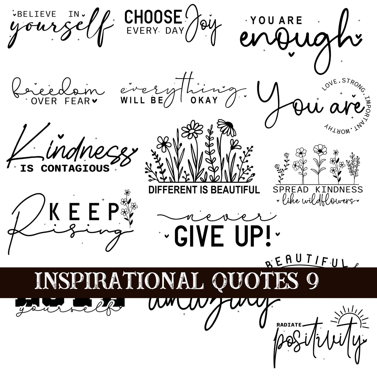 Inspirational Quotes 9 UV DTF Decal Sheets