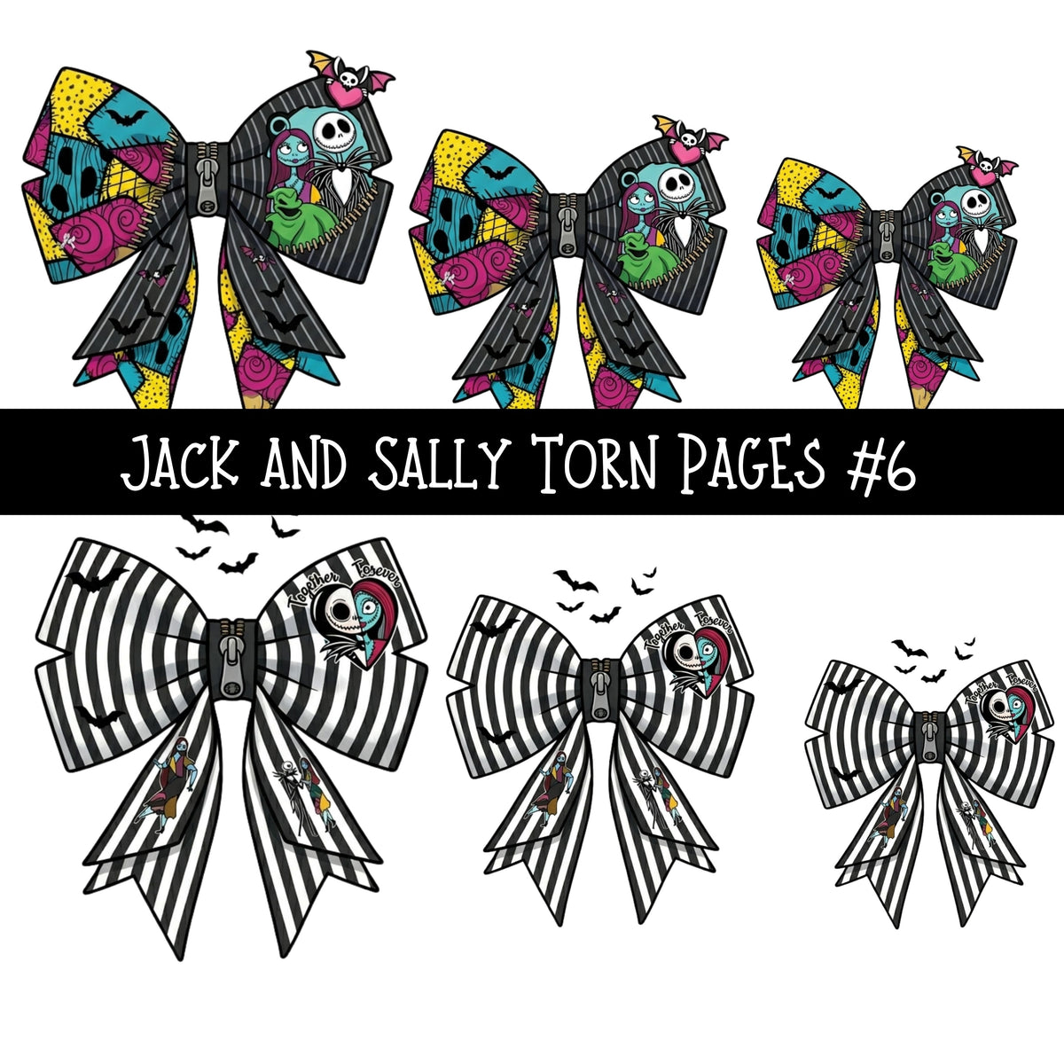 Jack and Sally Torn Pages UV DTF Decal sheets 6 designs available