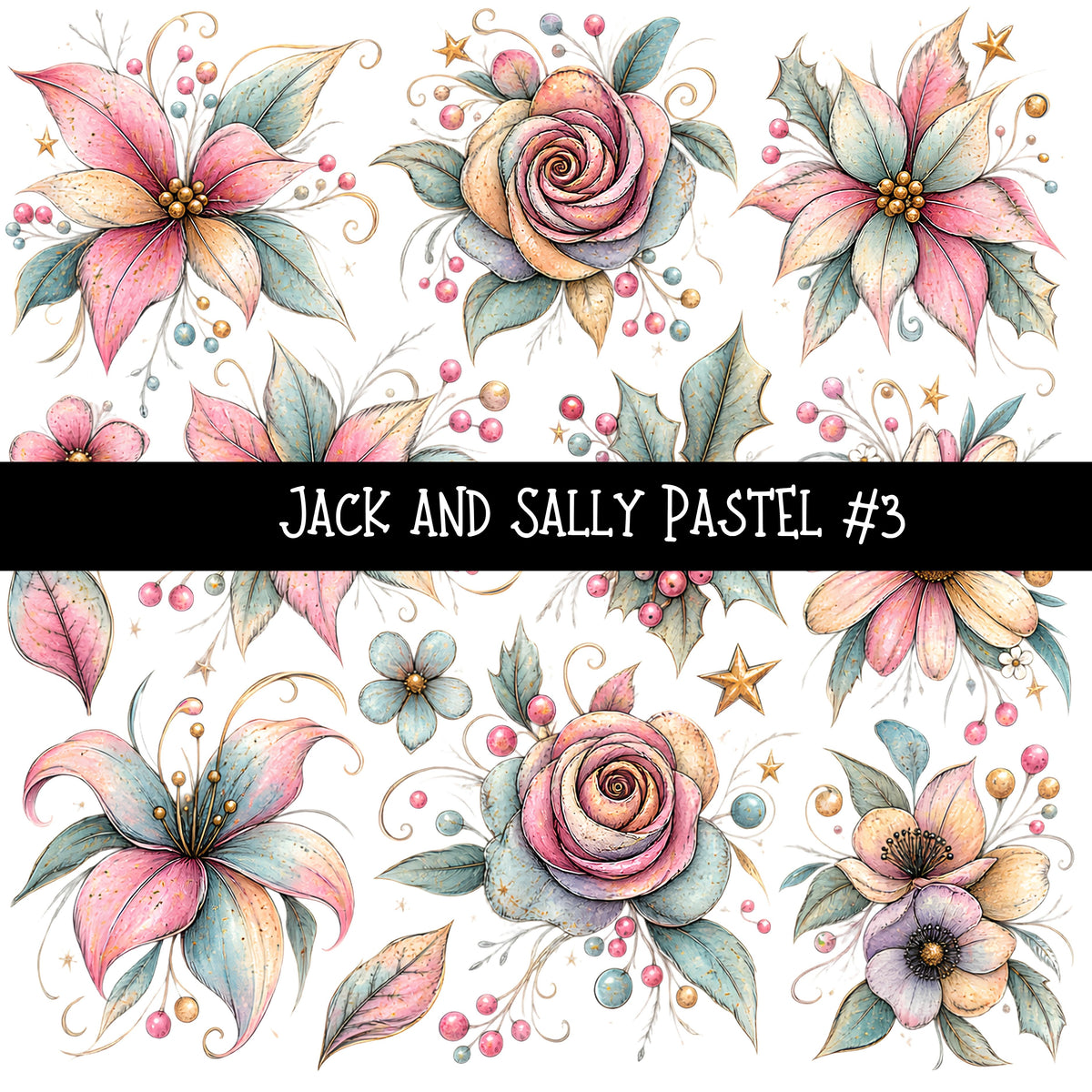 Jack and Sally Pastel Torn Pages UV DTF Decal sheets 4 Designs available