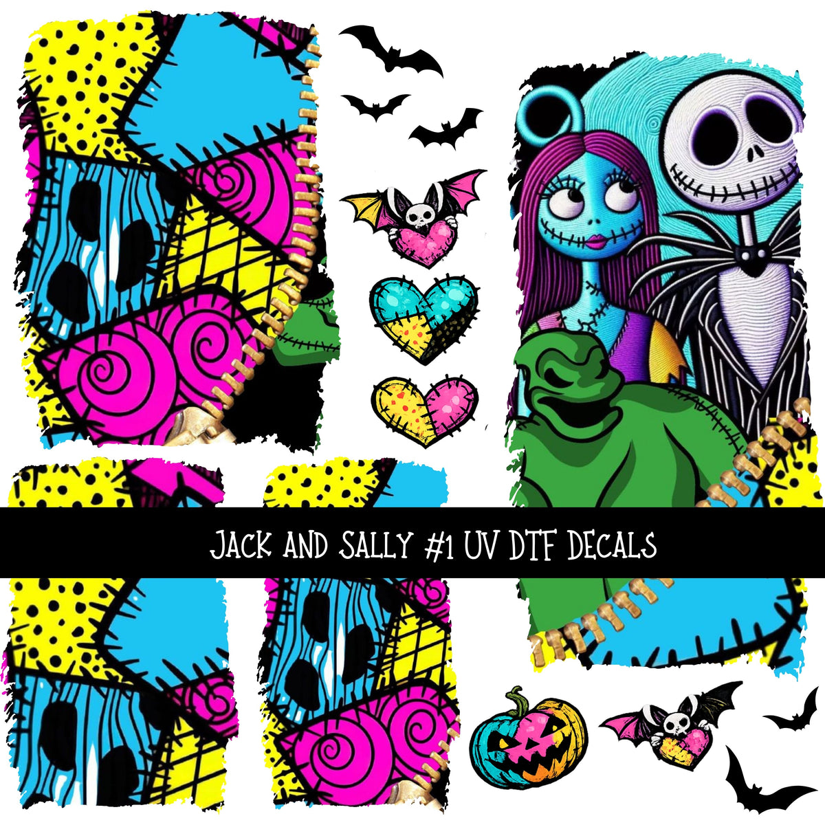 Jack and Sally Torn Pages UV DTF Decal sheets 6 designs available