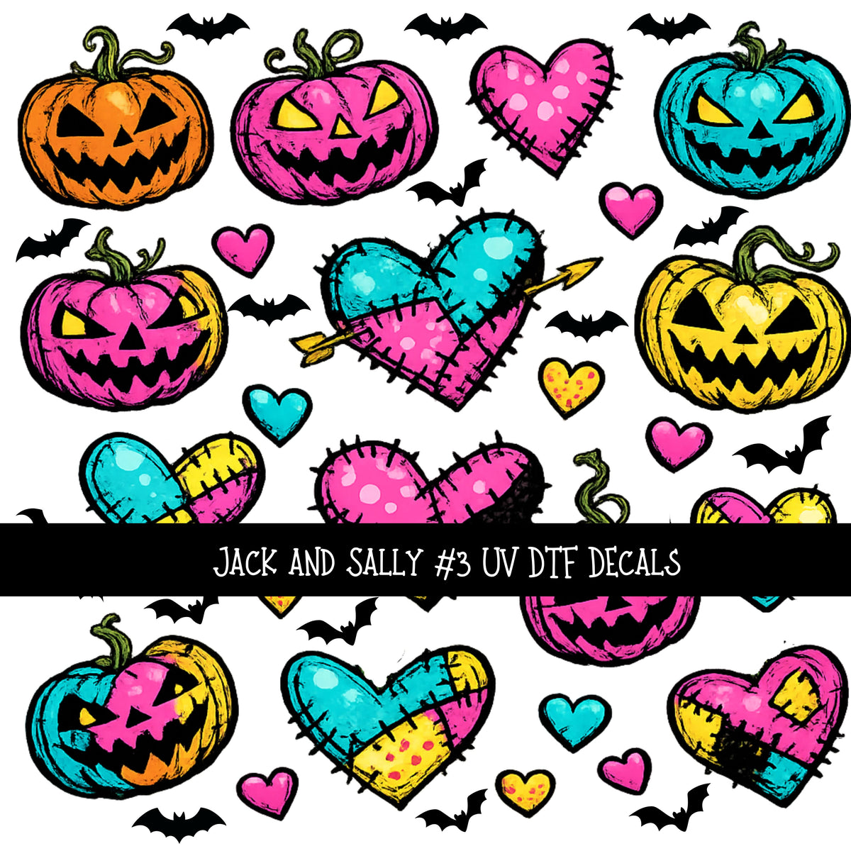 Jack and Sally Torn Pages UV DTF Decal sheets 6 designs available