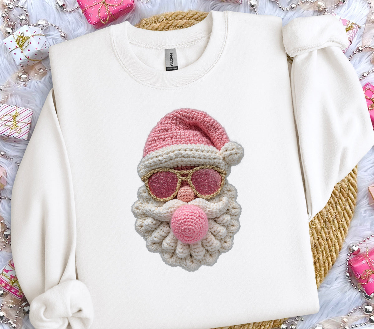 Pink Bubble Santa Faux Yarn DTF Transfers