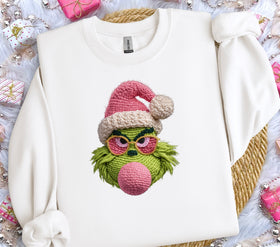 Pink Bubble Grinch Faux Yarn DTF Transfers