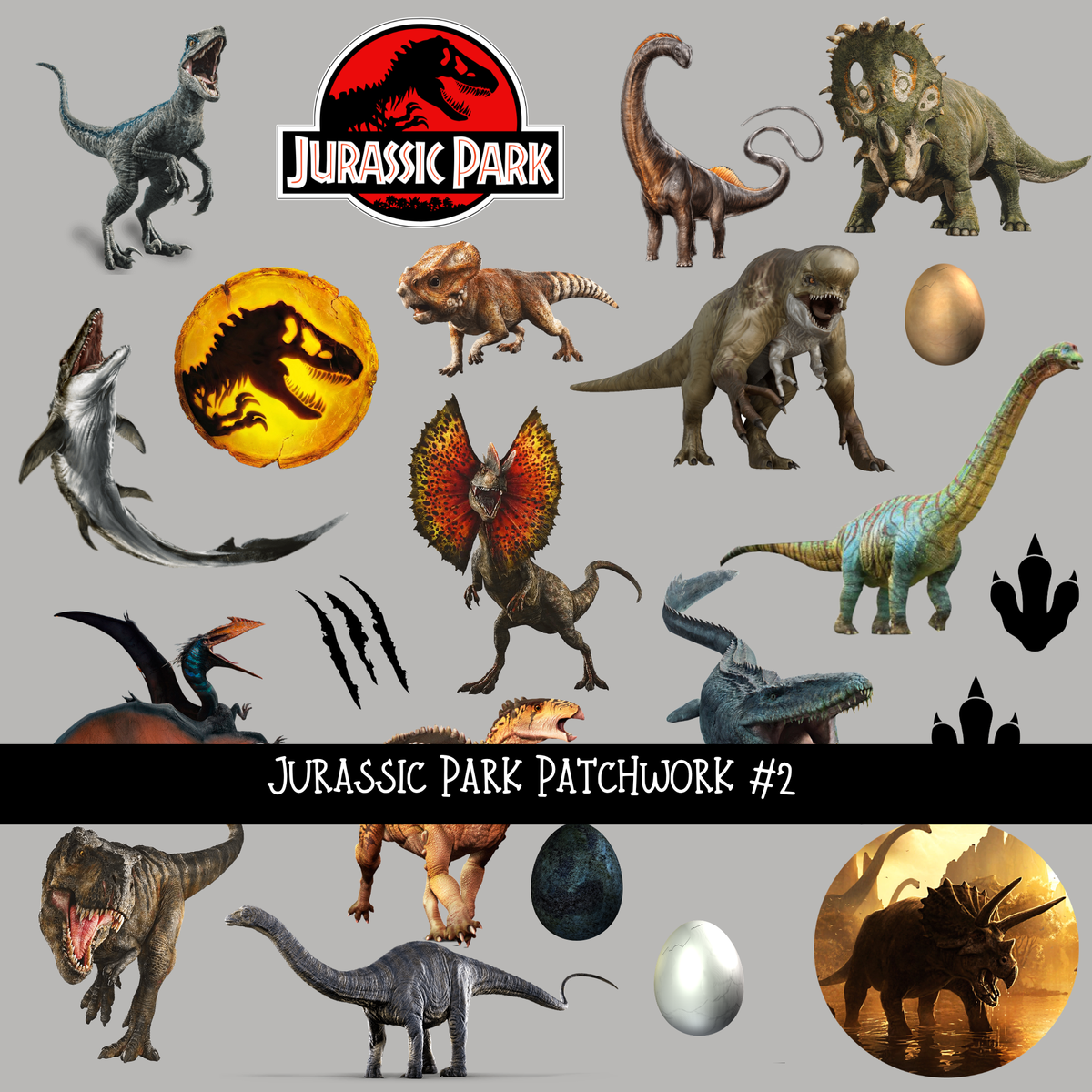 Jurassic Doodle Patchwork Set (2 variations)
