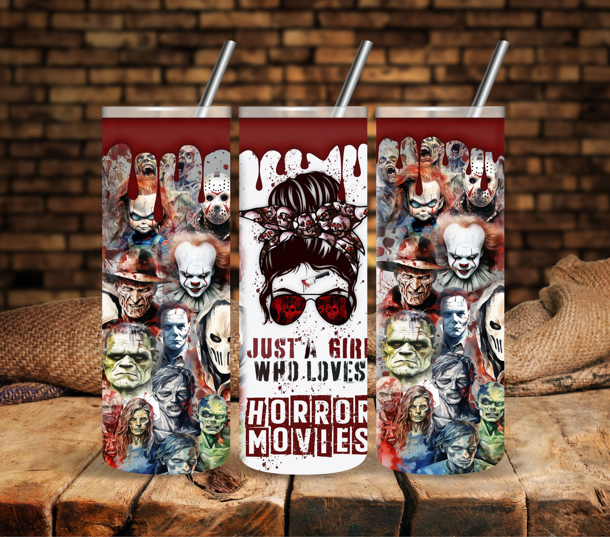 Just a girl who loves horror movies vinyl tumbler wraps