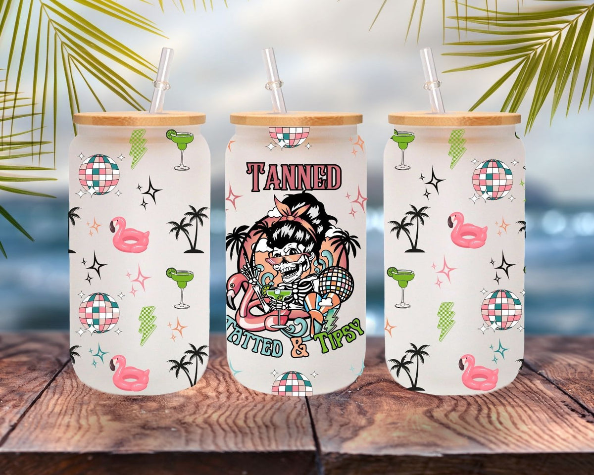 Tanned Tatted and Tipsy UV DTF 16oz libbey wrap