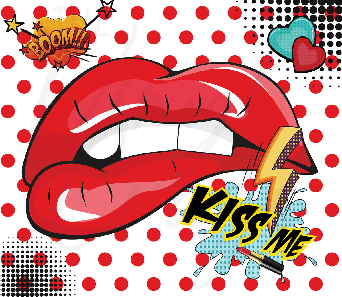 Kiss Me Pop Art 20 or 30 oz Skinny Adhesive Vinyl Wrap