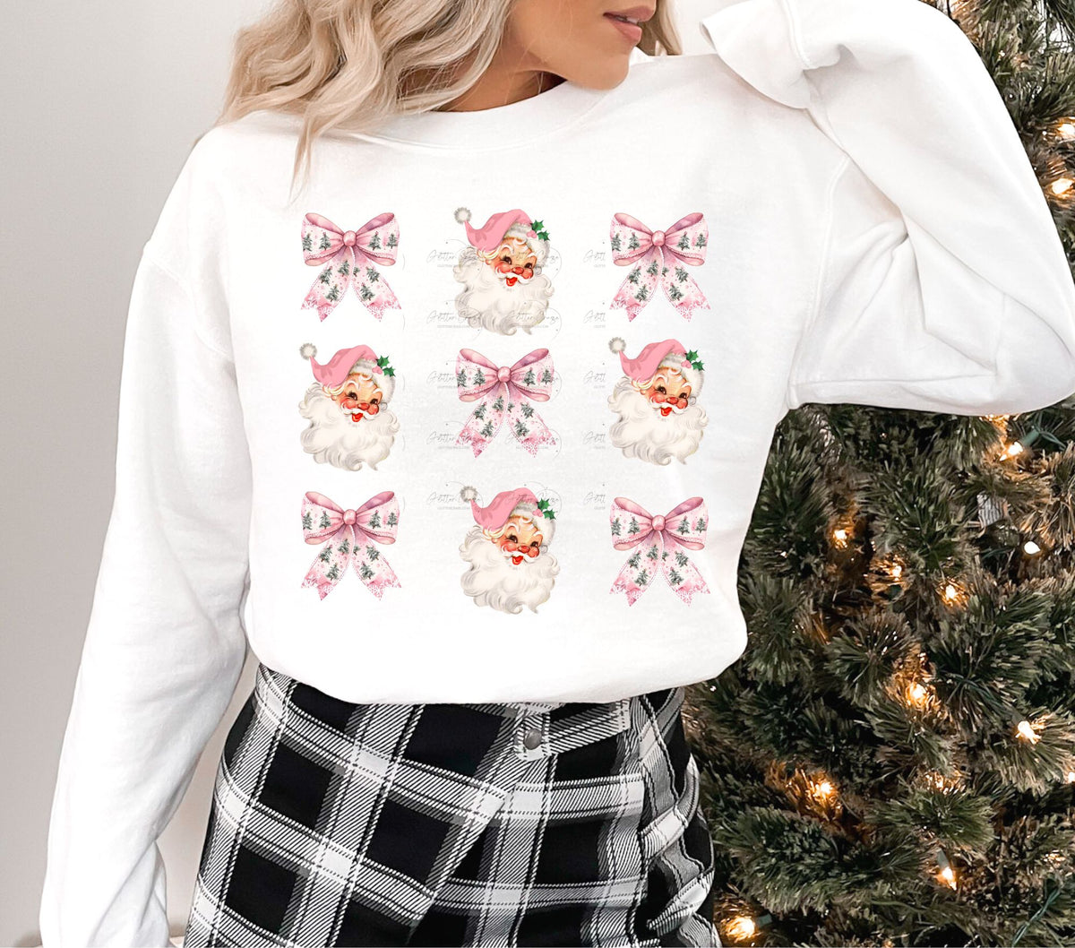 Pink Santa and Bows DTF Transfer
