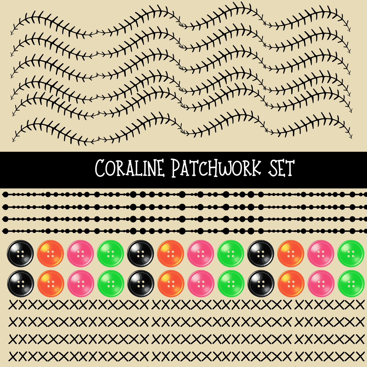 Coraline Doodle Patchwork Set